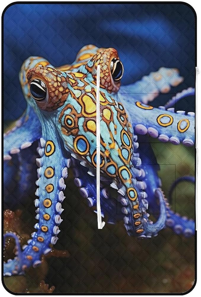 Zipper Blue Ringed Octopus Style Picnic Mat Suitable for Travel Camping Park Or Home Use