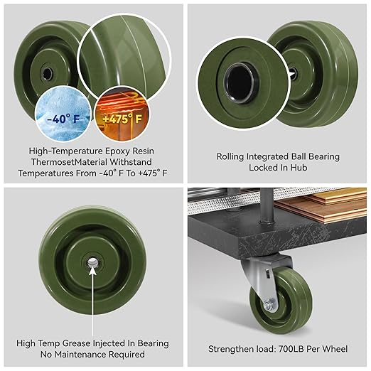 4 X1.5 High Temperature Caster Wheels: -40° F to +475° F Epoxy Resin Wheel (Made in USA) Ball Bearing-3/8 Bore Heavy Duty-700LB Capacity(10 Pack)