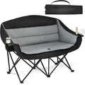 Double Camping Chair Loveseat - 2 Person Oversized Camping Couch for Adults Padded Heavy Duty Outdoor Lawn Beach Portable Folding XL Chairs with Cup Holders and Carry Bag Support 600lbs Black/Grey