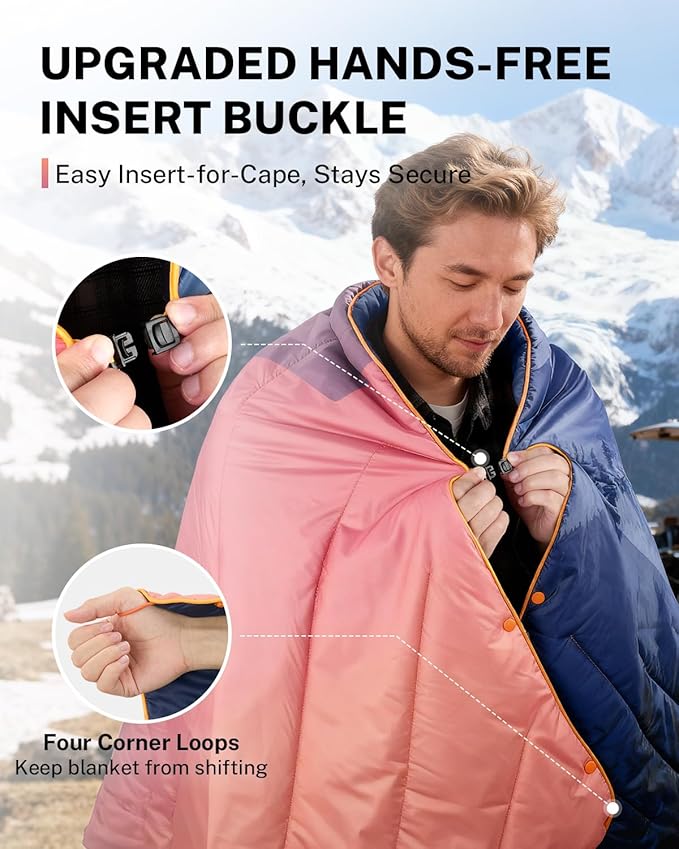 Gonex Camping Blanket with Aero-Warmth Tech Layer Puffy Printed Packable Blanket Ultralight &amp Warm Wearable Water-Resistant Quilt for Outdoor Camping Hiking Travel Picnics 79 X 55(Sunset)