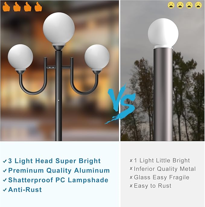 Lightdot 3 Head Outdoor Lamp Post Light Modern Light Post Outdoor Hardwired Waterproof Black Aluminum Street Pole Lights for Garden Driveway Yard Patio Walkway (Bulbs Included)