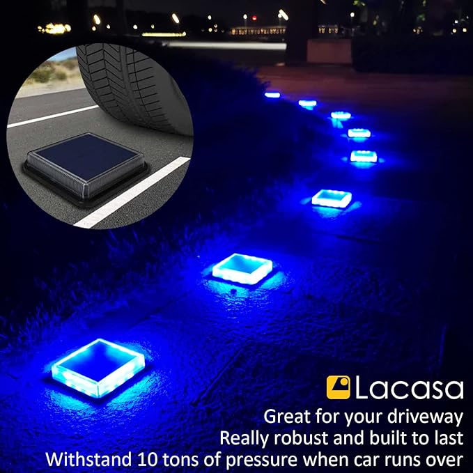 Lacasa Blue Solar Deck Lights 4 Pack Dusk to Dawn Large Battery Step Lights Big Solar Powered Waterproof Dock Lights LED Solar Lights Outdoor Garden Stair Driveway Walkway Pathway Warning Lamp