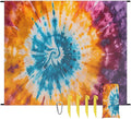 Waterproof Sandproof Beach Blanket 59''×68'' Pattern Tie Dye Polyester Outdoor Picnic Blanket with 4 Stakes &amp Storage Bag for BeachCampingVacation Multi-Color