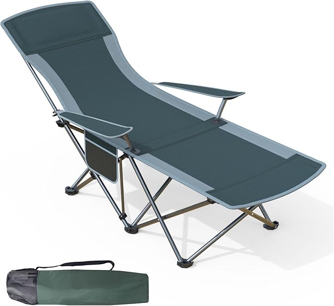 Folding Beach Chair Recliner for Adults - Heavy Duty 300lbs Camping Chair with Adjustable Backrest &amp Footrest Portable Outdoor Lounge Chair for Backyard Fishing Travel