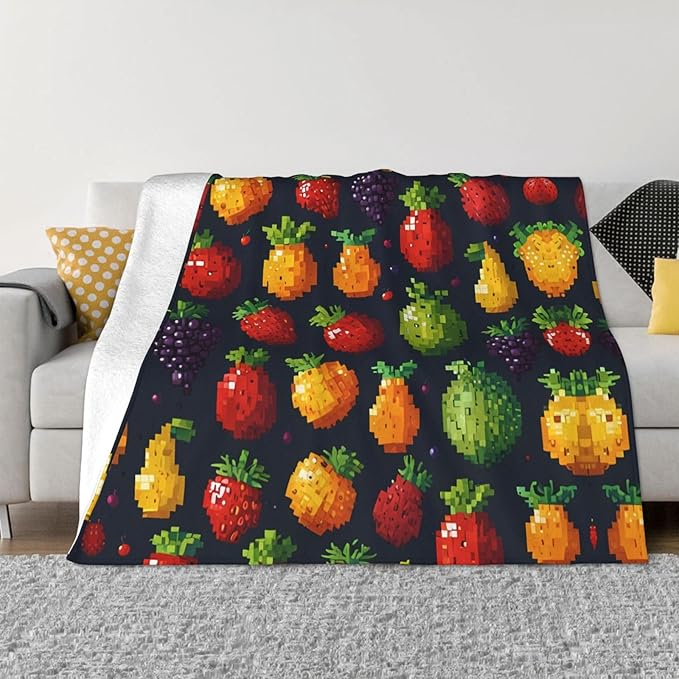 Pixel Fruit 60x50 Printed Soft Fleece Blanket for Sofa Bed and Camping - Cozy Blanket for Travel Picnics Nighttime Use