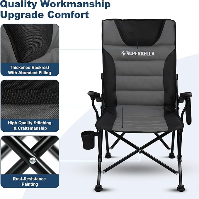 Supperella Movable Backrest Camping Chair for Adults with Cup Holder Folding Lawn Chairs for Outdoor Activities Sports Travel &amp Picnic