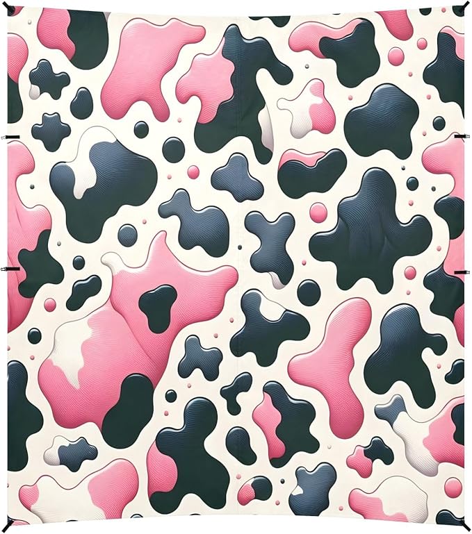 ALAZA Pink &amp Black Cow Prints Beach Tent Sun Shelter UPF50+ Protection Beach Shade Canopy w/ 4 Sandbags for Outdoor Camping Fishing Backyard Fun Picnic 10x9 ft