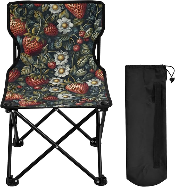 Fruit Strawberries Design Colorful Compact Camp Chair Ultra Lightweight Backpacking Chair Includes Carry Bag