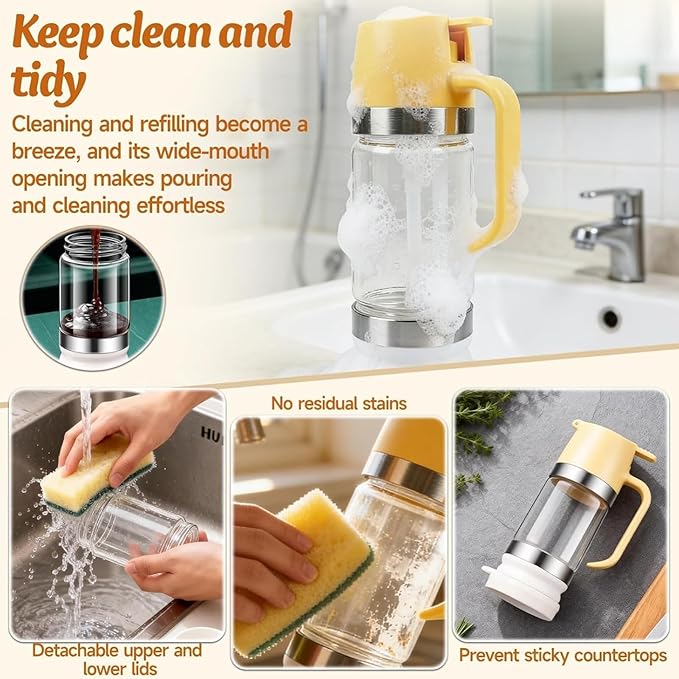 Mess Free Honey Dispenser 10oz Upgrade Syrup Pot Glass Honey Jar with Handle and Stand Leak-Proof Maple Syrup Container Oil &amp Condiment Pump For Coffee Pancakes Waffles (1PCS)
