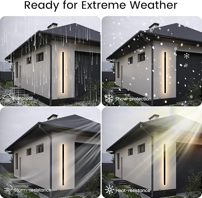 Modern Outdoor Wall Lights - 2pack 23inch Black Exterior Light Fixtures Wall Porch Lights Outdoor Wall Sconce Patio Long Strip Wall Light Fixtur Outside for Garage House