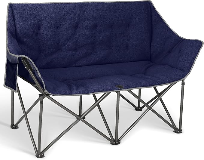 Double Camping Chairs-Padded Loveseat Camp Couch for 2 PersonHeavy Duty Sofa Folding Lawn Chair with Cushion for BackyardSportsPatio and Home UseDeep Blue