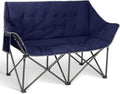 Double Camping Chairs-Padded Loveseat Camp Couch for 2 PersonHeavy Duty Sofa Folding Lawn Chair with Cushion for BackyardSportsPatio and Home UseDeep Blue