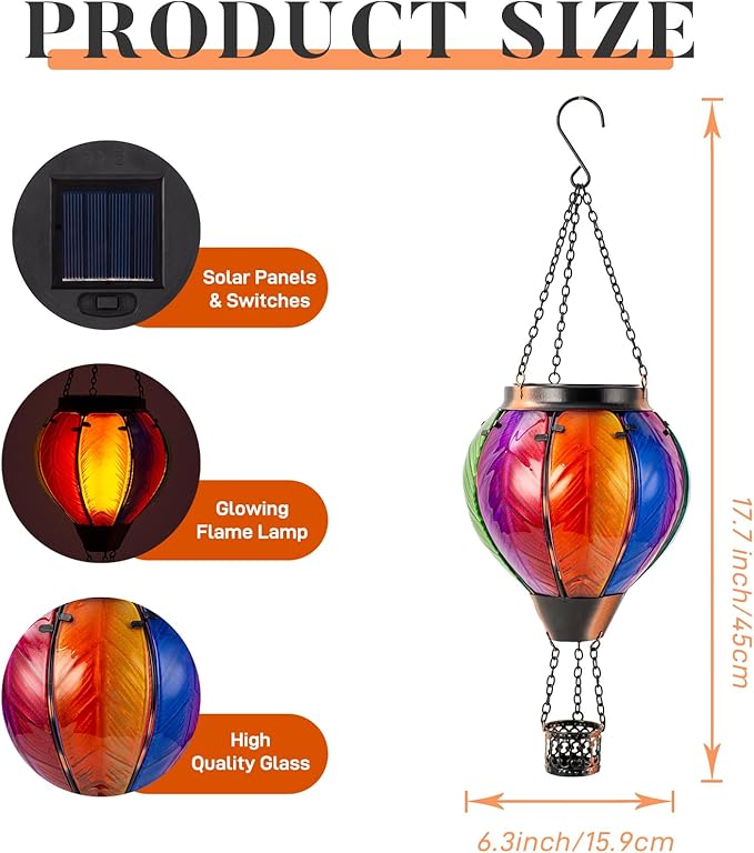 Solar Hot Air Balloon Lantern with Flame Outdoor Lights Solar Lantern Gardening Gifts for Mom Grandmom Hanging Hot Air Balloon Lights Outdoor Waterproof Decor for Patio