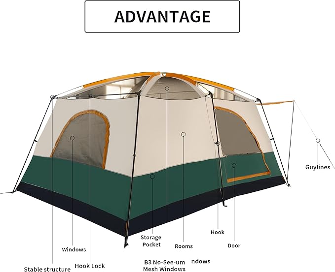 Camping Tent Easy Setup 1-2-8-10 Person Waterproof and Portable Tent for Camping Hiking Outdoor