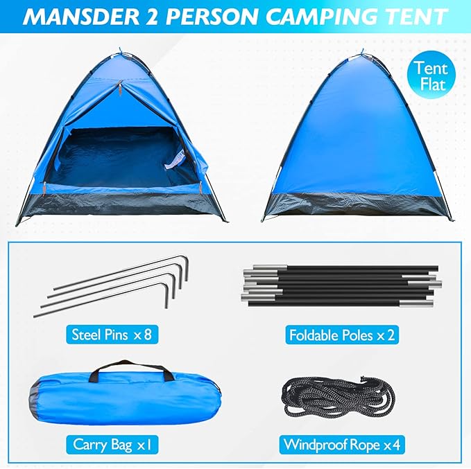 2 Person Camping Dome TentWaterproof Lightweight Portable Tents for Outdoor Camping Hiking Travel