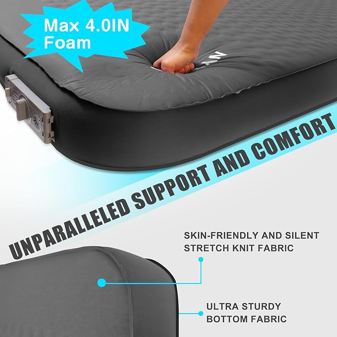 Self Inflating Sleeping Pad with Electric Pump 4 Thick Ultralight Memory Foam Camping Mattress Telescopic &amp Compact Fast Inflate Insulated Camping Air Mats for Car Travel/Tent/Cot Grey