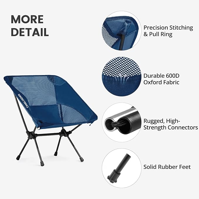 CAMEL CROWN Camping Chair Heavy Duty Backpacking Chair - Ultra-Light Folding Chair with Carry Bag Portable Compact for Outdoor Lawn Hiking Beach Picnic
