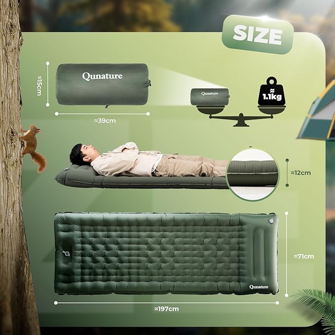 Camping Mattress Sleeping Pad for Outdoor Camping Ultra-Light Inflatable Camping Bed with Built-in Pillow - Air Pad Carry Bag - Compact &amp Lightweight Camping Gear Essentials