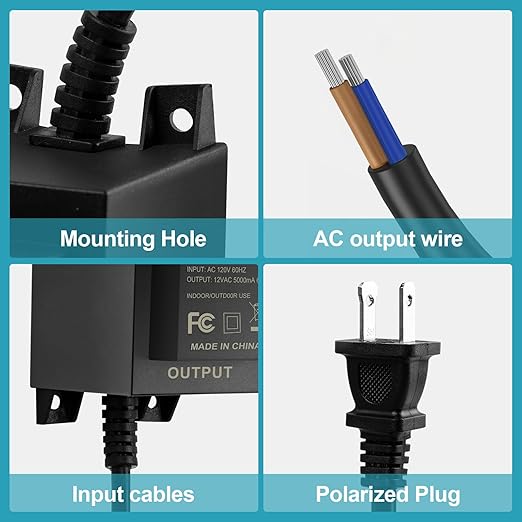 Low-Voltage Landscape Transformer 60W 5A converts 110V-120V AC to 12V AC. Landscape Lighting Transformer for Outdoor Lighting Landscape Lighting Swimming Pool Lights LED Lights Water Pumps etc