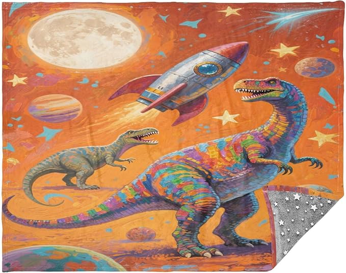 Throw Blanket For Sofa Cartoon Colorful Dinosaur ROCKETS Blankets For Adults 50x70