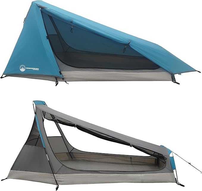 Single Person Tent - 1 Person Camping Tent with Rainfly and Carrying Bag - Lightweight Outdoor Bivy Bag Shelter for Backpacking Hiking or Camping Essentials by Wakeman Outdoors (Blue)