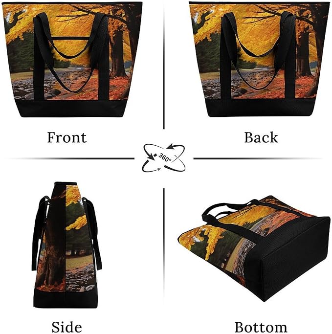 Insulated Shopping BagLarge Reusable Cooler Bags Fall Colors Printed Foldable Shopping BagTravel Waterproof Shoulder Bag