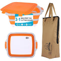 Collapsible Large BBQ Prep Tub &amp BBQ Resting Bag Foldable Cutting Board with Lid BPA Free Silicone Dish Bowl Leak Free Drain Hole for Meal Prep Marinating Food Storage(Orange)