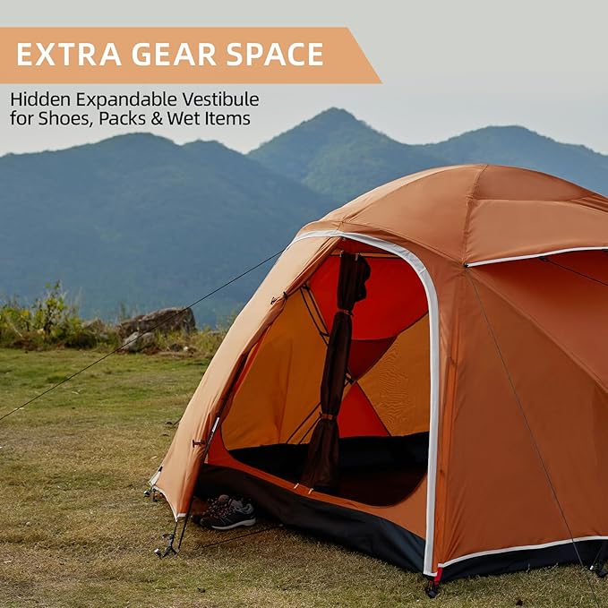 EchoSmile Tents for Camping Waterproof Windproof Tent with Multi-Pole 3-5 Person Spacious Dome Tent with Expandable Space for Shoes Packs &amp Wet Items Easy Setup Tent for Camping &amp Hiking