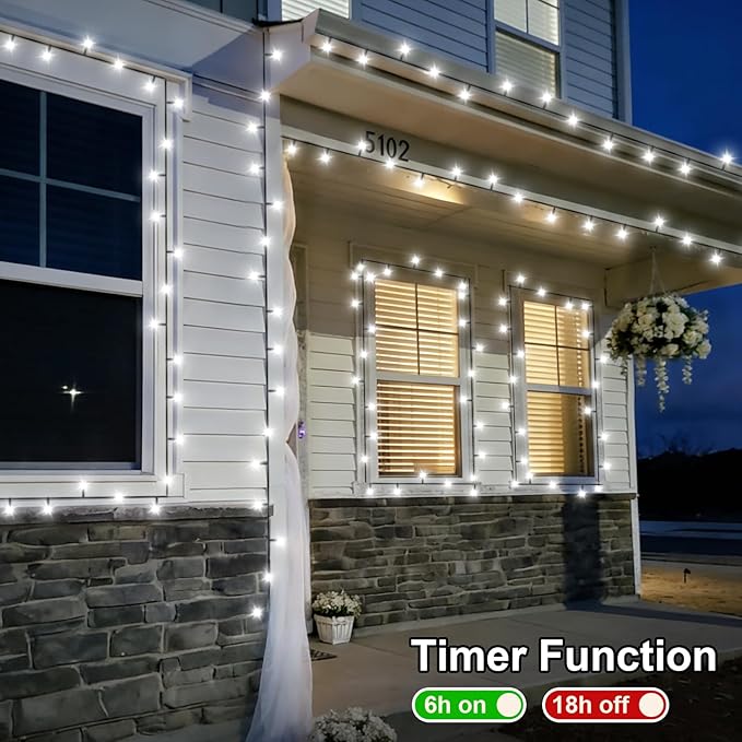 QITONG 500 LED 165ft Christmas White Lights String Lights Outdoor Waterproof with 8 Modes Green Wire Plug in Twinkle Light Indoor