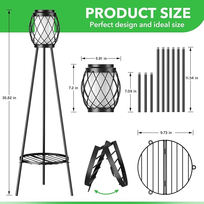 MXwcy Solar Lights Outdoor with Plant Stands 2 Pack Solar Floor Lamp Metal Tripod Patio Lights for Garden Yard Pathway Driveway Front/Back Porch Decoration