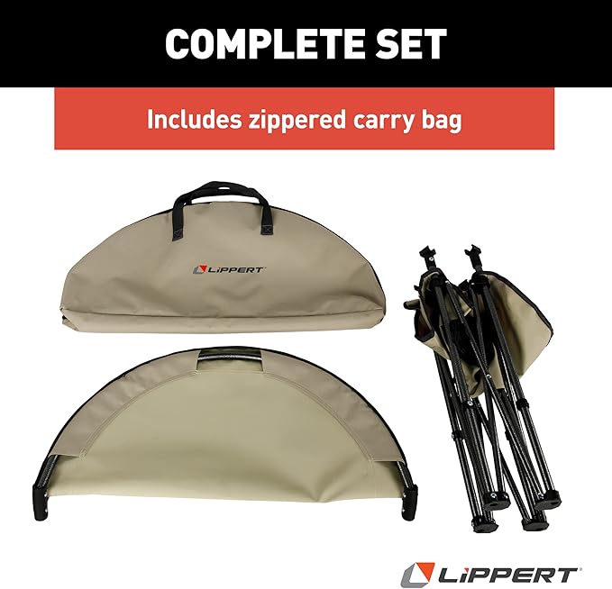Lippert Sand Two-Tier Folding Camping Table with Dual Cupholders 600D Polyester Fabric Powder-Coated Steel Frame Foldable Design Lightweight Construction Zippered Carry Bag - 2023053721