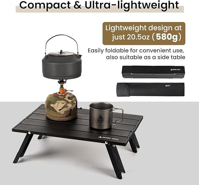 ONETIGRIS Ultralight Backpacking Table Compact Pop-Up Folding Table for Camping Hiking Beach Picnic Travel