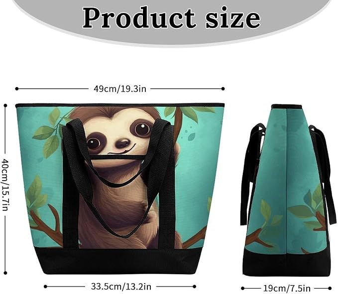 Insulated Shopping BagLarge Reusable Cooler Bags Cute Sloth Printed Foldable Shopping BagTravel Waterproof Shoulder Bag