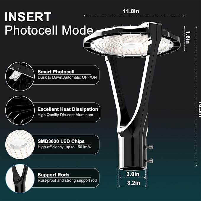Lightdot LED Post Top Lights 200W Circular Area Light 30000Lm 5000K LED Parking Lot Light with Photocell Outdoor Pole Lights Fixture for Garden Yard Street Lighting - 6 Pack