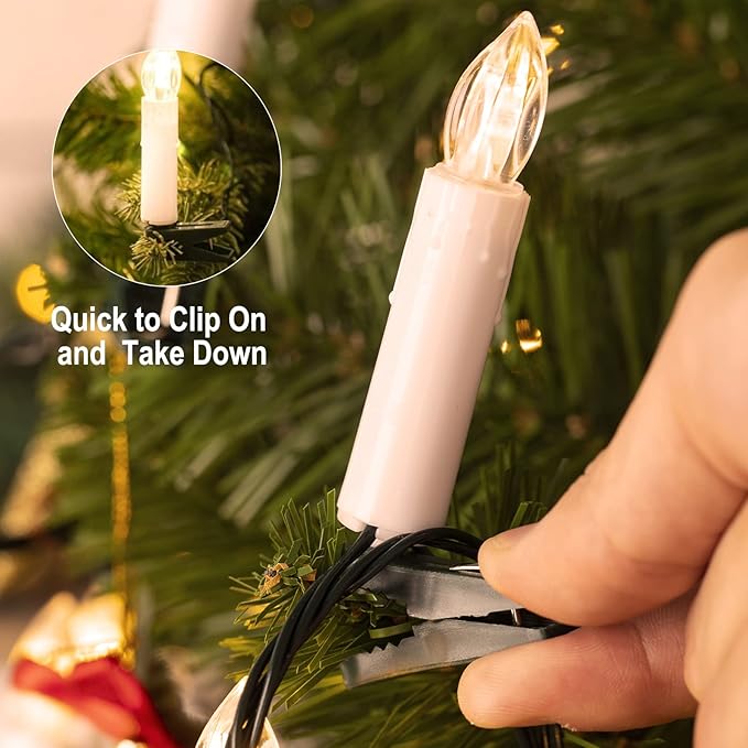 Minetom Christmas Candle String Lights 48FT 50 LED Candle Lights for Indoor Outdoor Connectable Flameless Candle Lights with Clips for Xmas Tree Holiday Seasonal Celebration Decoration Warm White