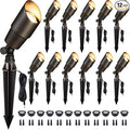 Gardenreet LED Spot Light Outdoor - Die-Cast Brass 12V Uplighting Waterproof Low Voltage Landscape Lights Metal Bronze for Fence Fountain with Warm White MR16 Replaceable Bulbs (12 Pack)