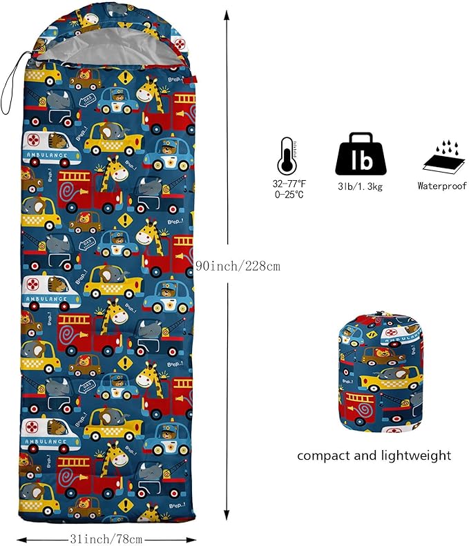 Kids Sleeping Bag for Boys GirlsBlue Ripples Print-Lightweight Warm Portable Outdoor Indoor-Waterproof Cold Weather Resistant Sleeping Bag for Camping Hiking