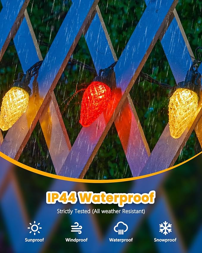 Minetom C9 Christmas Lights Outdoor 88FT 110LED String Lights with 8 Mode Waterproof Connectable UL Certified C9 Christmas Decorations for Indoor Outdoor Patio Roofline Decor Red＆Warm White