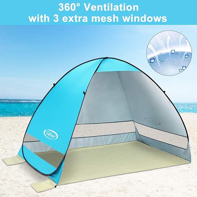 G4Free Large Pop up Beach Tent for 3-4 Person UPF 50+ Automatic Sun Shelter Canopy Portable Outdoor Cabana Sun Umbrella