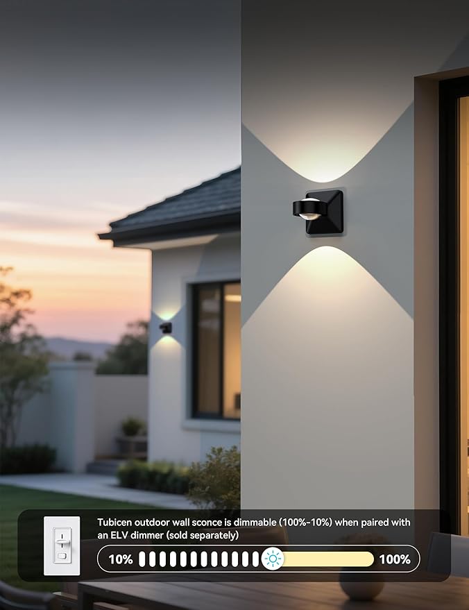 Tubicen LED Exterior Wall Lights Hardwired Bright Outdoor Waterproof Wall Sconce Up Down Fence Lights 8W Dimmable Modern Outdoor Wall Light for Outside Patio Porch Garage Garden Yard Black