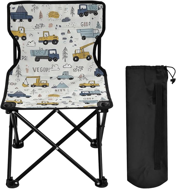 Gredecor Camping Chairs Tractor Excavator Dump Truck Portable Camping Chair with Storage Bag Lightweight Foldable Chair for Outside Camping Hiking Travel Beach and Sports