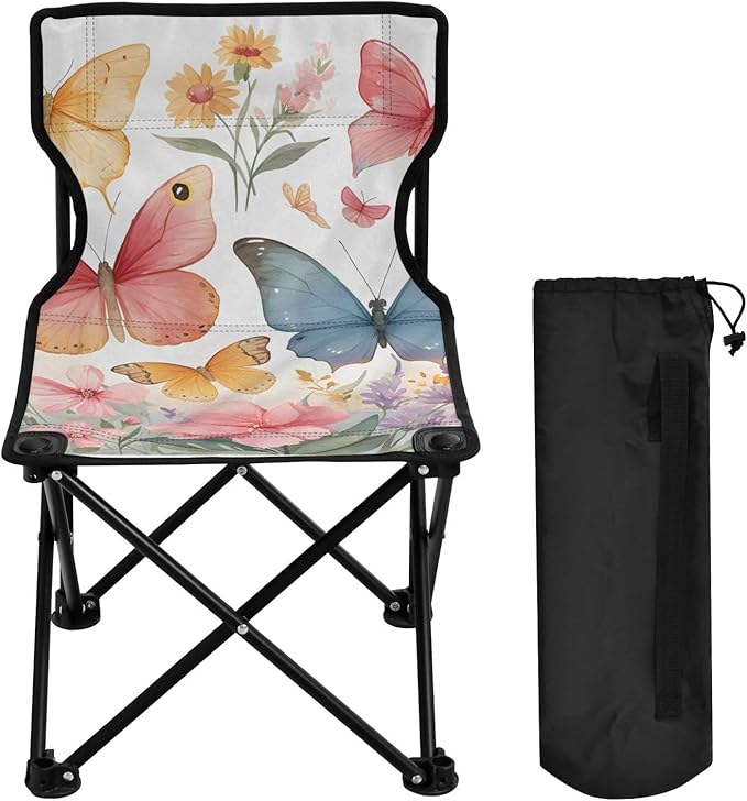 Beautiful Butterflies Portable Camping Chairs Folding Chair - Durable Oxford Fabric Lightweight Iron Frame Easy Fold Design - Ideal for Outdoor Activities Camping Fishing and Travel