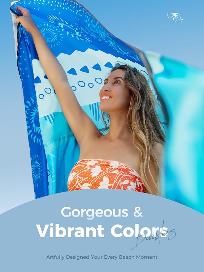 Diveblues Beach Blanket Oversized Extra Large 110 * 118/ 9 * 10 FtBeach Mat Waterproof SandproofSoft and Durable Picnic Mat for Travel Camping Beach Vacation4 Stakes &amp 1 Travel Bag