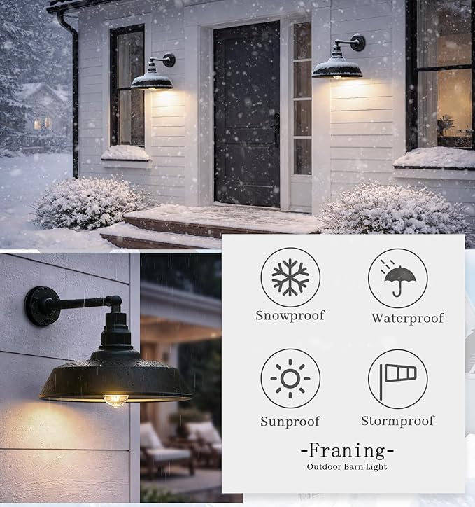 18 Large Gooseneck Barn Light - Outdoor Barn Light is Made of Durable Rust-Resistant Materials for Long-Lasting use Black Industrial Lighting Fixture for Farmhouse Garage Patio
