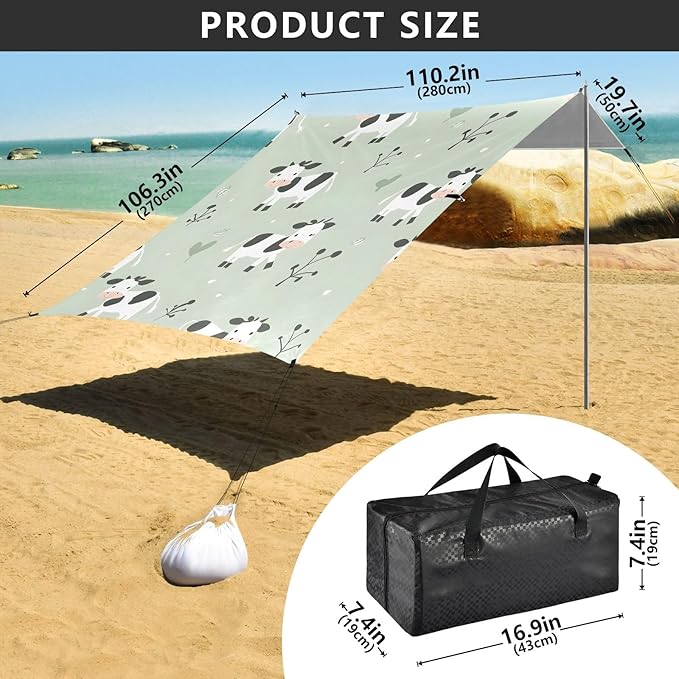 Cute Farm Cows Camping Sun Shelter Beach Tent Portable Beach Sun Shade Outdoor Canopy for Camping Trips Fishing Picnic