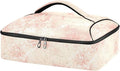 Casserole Carrier Soft Delicate Pattern Light PinkInsulated Casserole Carrier for Hot or Cold Food Thermal Lunch Tote for Potluck Parties Picnic Beach Fits 9 x 13 Inches Baking Dish
