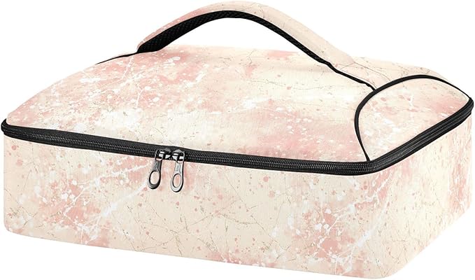 Casserole Carrier Soft Delicate Pattern Light PinkInsulated Casserole Carrier for Hot or Cold Food Thermal Lunch Tote for Potluck Parties Picnic Beach Fits 9 x 13 Inches Baking Dish