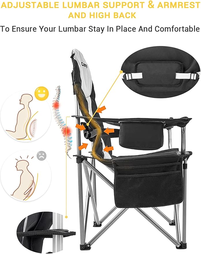 KingCamp Heated Camping Chairs with Lumbar Support Oversized Camp Chairs for Adults with Heating Folding Heated Chairs with USB Padded Camping Chair Outdoor Autumn(NO Battery)