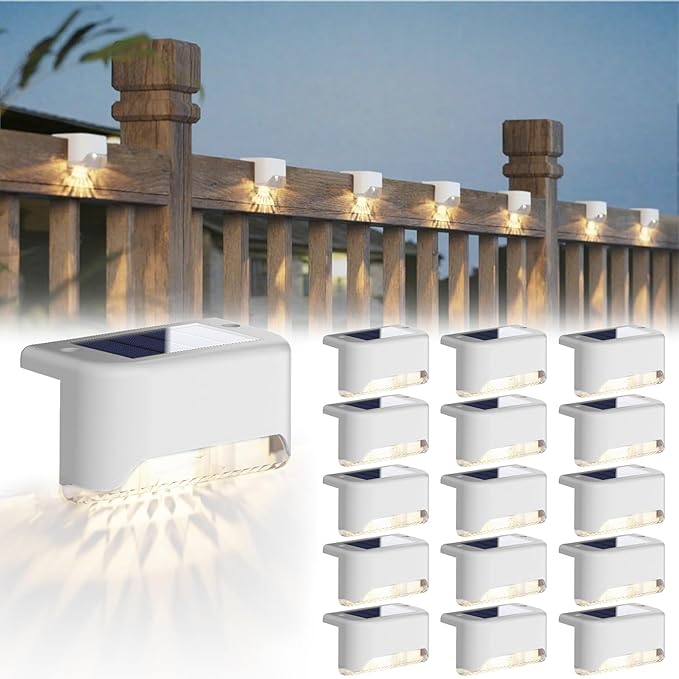 JACKYLED Solar Deck Lights 16 Pack Solar Fence Light Solar Powered Outdoor Step Light IP65 Waterproof LED Pathway Light for Deck Fence Railing Garden Patio StairYard White