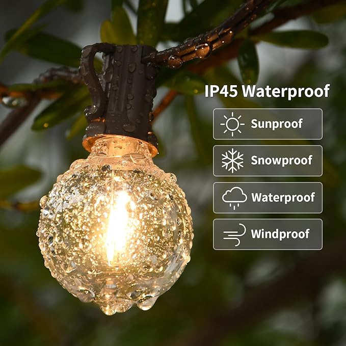 100ft 2-Pack Outdoor String LightsDimmable G40 LED String Lights with 52 Shatterproof Clear Bulbs UL Approval Waterproof Globe 1W 2700K Outdoor Lighting for Backyard Porch Cafe Party Wedding Garden